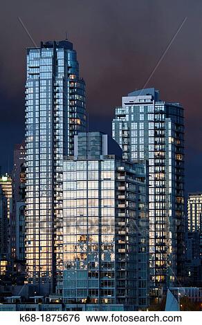Stock Photograph - apartment buildings in downtown Vancouver, on the north shore of False Creek, Vancouver, BC, Canada. Fotosearch