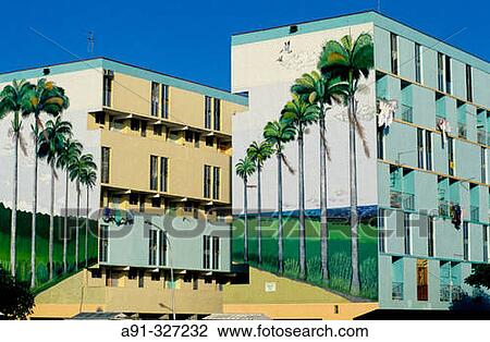 Stock Image - Apartment buildings in Pointe-? -Pitre. Guadeloupe, French Antilles. Fotosearch