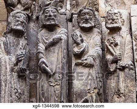 Apostle sculptures. Romanesque door of the Church of San Miguel Arcangel. Estella (Lizarra). Navarre, Spain View Large Photo Image Stock Photo - Apostle sculptures. Romanesque door of the Church of San Miguel Arcangel. Estella (Lizarra). Navarre, Spain. Fotosearch