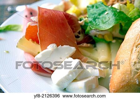 Appetizer on plate cheese Serrano ham and bread. View Large Photo Image Stock Photograph - Appetizer on plate cheese Serrano ham and bread.. Fotosearch