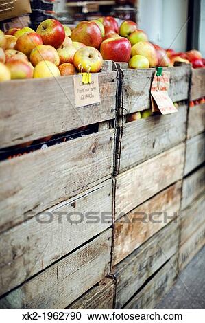 Apples in wooden boxes, Borough Market, London, UK View Large Photo Image Stock Image - Apples in wooden boxes, Borough Market, London, UK. Fotosearch