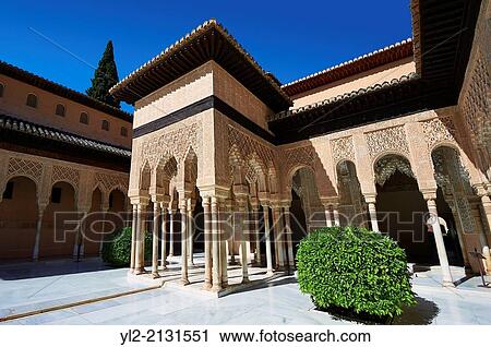 Arabesque Moorish architectureof the Patio de los Leones (Court of the Lions) of the Palacios Nazaries, Alhambra. Granada, Andalusia, Spain. View Large Photo Image Stock Image - Arabesque Moorish architectureof the Patio de los Leones (Court of the Lions) of the Palacios Nazaries, Alhambra. Granada, Andalusia, Spain.. Fotosearch