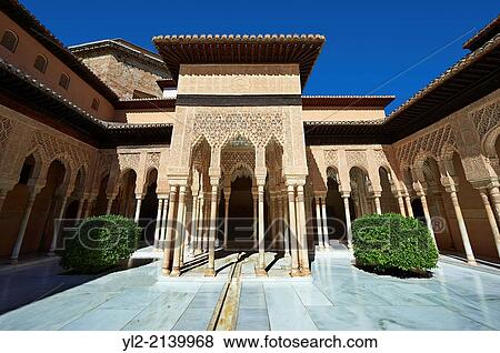 Arabesque Moorish architectureof the Patio de los Leones (Court of the Lions) of the Palacios Nazaries, Alhambra. Granada, Andalusia, Spain. View Large Photo Image Stock Photo - Arabesque Moorish architectureof the Patio de los Leones (Court of the Lions) of the Palacios Nazaries, Alhambra. Granada, Andalusia, Spain.. Fotosearch