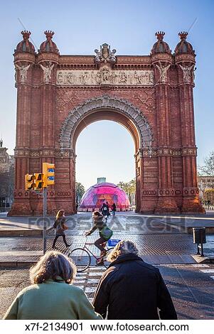 Arc de Triomf, triumphal arch, in Passeig Lluis Companys, Barcelona, Catalonia, Spain. View Large Photo Image Stock Image - Arc de Triomf, triumphal arch, in Passeig Lluis Companys, Barcelona, Catalonia, Spain.. Fotosearch