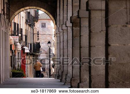 Stock Photo - Arcade, Plaza del Mercado Chico,? vila, Spain.. Fotosearch