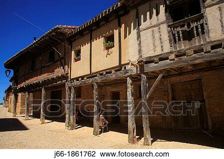 Stock Image - arcaded street in Calataazor Soria. Fotosearch