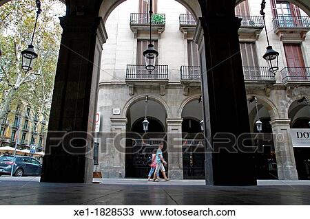 Stock Image - arcades, Colon Street, Pla? a Reial, Gothic Quarter, Barcelona, Catalonia, Spain. Fotosearch