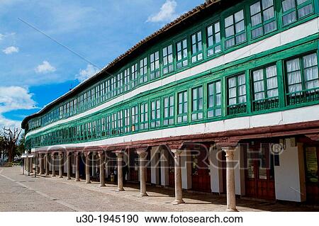 Stock Image - Arcades of the famous Almagro main square, small village declarated Historical-Artistic Site. Route of Don Quijote. Ciudad Real province. Castilla-La Mancha. Spain.. Fotosearch