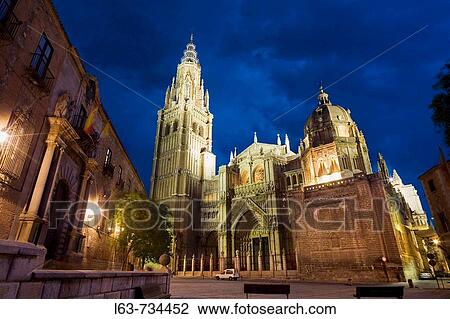 Archbishop's Palace and Gothic cathedral (13-15th century) in Plaza del Consistorio, night view, Toledo. Castilla-La Mancha, Spain View Large Photo Image Stock Image - Archbishop's Palace and Gothic cathedral (13-15th century) in Plaza del Consistorio, night view, Toledo. Castilla-La Mancha, Spain. Fotosearch