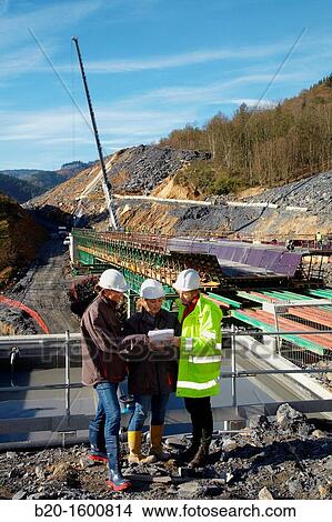 Architects, Construction of viaduct, Works of the new railway platform in the Basque Country, High-speed train? Basque Y? View Large Photo Image Picture - Architects, Construction of viaduct, Works of the new railway platform in the Basque Country, High-speed train? Basque Y?. Fotosearch