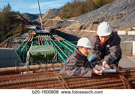 Stock Photo - Architects, Construction of viaduct, Works of the new railway platform in the Basque Country, High-speed train? Basque Y?. Fotosearch