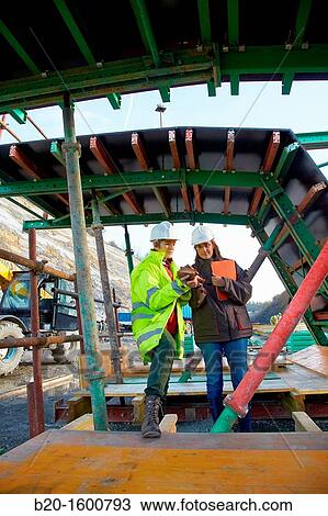 Stock Image - Architects, Formwork troughs viaduct, Works of the new railway platform in the Basque Country, High-speed train? Basque Y?. Fotosearch