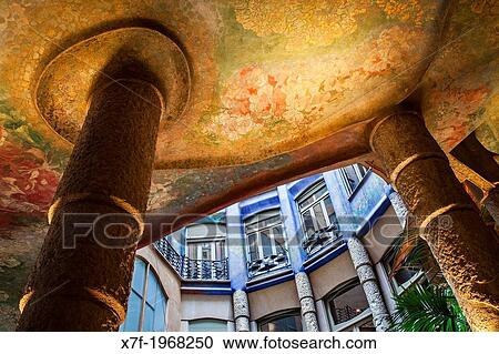 Architectural detail of inner courtyard, Casa Mila, La Pedrera, Barcelona, Catalonia, Spain. View Large Photo Image Stock Image - Architectural detail of inner courtyard, Casa Mila, La Pedrera, Barcelona, Catalonia, Spain.. Fotosearch