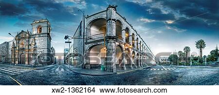 Arequipa, Peru. Church of the Company and Plaza de Armas View Large Photo Image Picture - Arequipa, Peru. Church of the Company and Plaza de Armas. Fotosearch