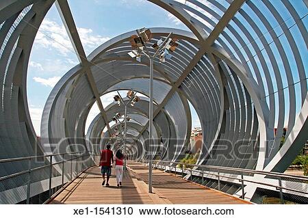 Stock Image - Arganzuela bridge, 2011, architect: Dominique Perrault, Madrid, Spain.. Fotosearch