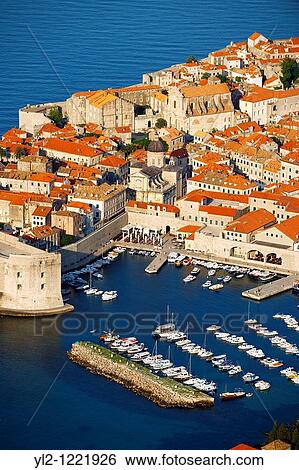 Arial view of Dubrovnik old town port - Croatia View Large Photo Image Stock Photograph - Arial view of Dubrovnik old town port - Croatia. Fotosearch