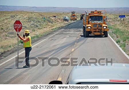 Stock Image - Arizona, U. S. A., work in progress along a road. Fotosearch
