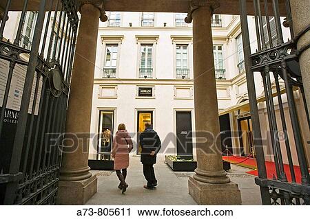 Stock Image - Armani shop in Via Montenapoleone, Milan. Lombardy, Italy. Fotosearch