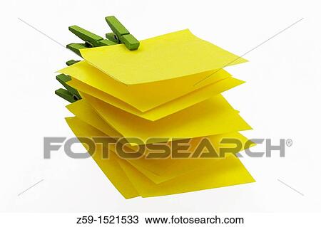 Stock Image - arrangement of memorandum memory post-it with clips. Fotosearch