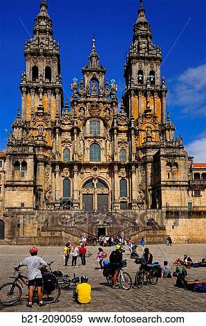 Arriving on the Plaza del Obradoiro in front of the cathedral, Santiago de Compostela, Way of St James, La Corua province, Galicia, Spain. View Large Photo Image Stock Photo - Arriving on the Plaza del Obradoiro in front of the cathedral, Santiago de Compostela, Way of St James, La Corua province, Galicia, Spain.. Fotosearch