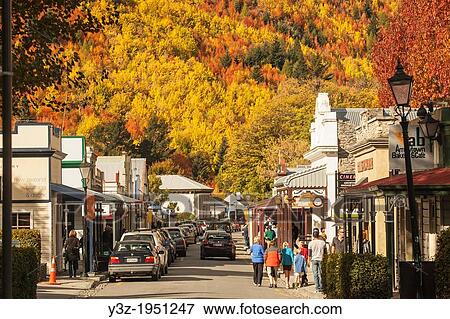 Arrowtown main street, goldfields town now tourist resort, autumn, Otago, New Zealand. View Large Photo Image Stock Photo - Arrowtown main street, goldfields town now tourist resort, autumn, Otago, New Zealand.. Fotosearch