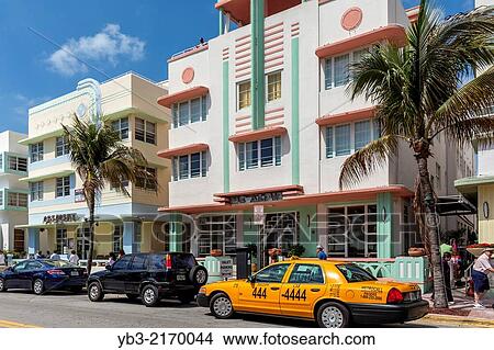 Art Deco Hotels, Ocean Drive, South Beach, Miami, Florida, USA. View Large Photo Image Picture - Art Deco Hotels, Ocean Drive, South Beach, Miami, Florida, USA.. Fotosearch