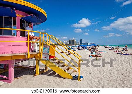 Stock Photography - Art Deco Lifeguard Tower, South Beach, Miami, Florida, USA.. Fotosearch