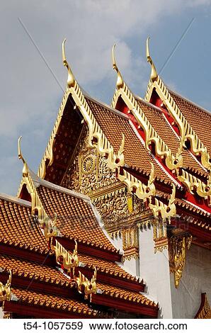 Stock Photo - Artfull Rooftop from Wat Bencha. Fotosearch
