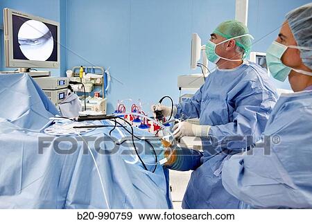 Stock Photo - Arthroscopy, surgery, operating room. Hospital Policlinica Gipuzkoa, San Sebastian, Donostia, Euskadi, Spain. Fotosearch