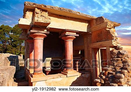 Stock Image - Arthur Evans reconstruction of Knossos Minoan Palace archaeological site, Crete. Fotosearch