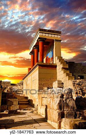 Stock Image - Arthur Evans reconstruction of the Nouth Propylaeum Knossos Minoan archaeological site, Crete. Fotosearch