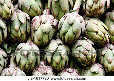 Stock Image - Artichokes, La Boquer? a Market, Barcelona, Catalonia, Spain. Fotosearch
