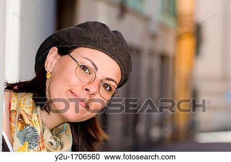 Artist woman with hat and eyeglasses View Large Photo Image Stock Image - Artist woman with hat and eyeglasses. Fotosearch