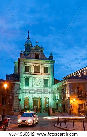 Arzobispal Castrense church, night view. Madrid, Spain. View Large Photo Image Stock Image - Arzobispal Castrense church, night view. Madrid, Spain.. Fotosearch