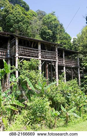 Asia, Borneo, MalaysiaS, arawak, Kuching, Sarawak cultural village, Orang ulu longhouse. View Large Photo Image Stock Photo - Asia, Borneo, MalaysiaS, arawak, Kuching, Sarawak cultural village, Orang ulu longhouse.. Fotosearch