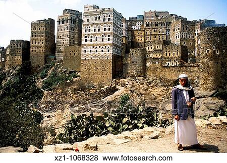 Stock Photo - Asia, Yemen, Haggara fort village. Fotosearch