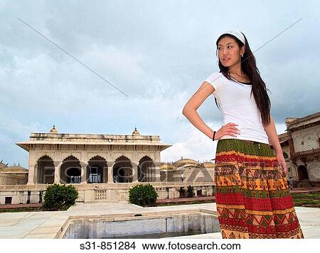 Asian chinese woman in the Red Fort Agra India View Large Photo Image Picture - Asian chinese woman in the Red Fort Agra India. Fotosearch