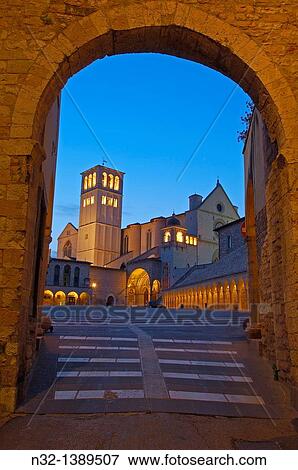Assisi, Basilica di San Francesco, Basilica of Saint Francis at Dusk, UNESCO World Heritage site, Perugia province, Umbria, Italy. View Large Photo Image Stock Photo - Assisi, Basilica di San Francesco, Basilica of Saint Francis at Dusk, UNESCO World Heritage site, Perugia province, Umbria, Italy.. Fotosearch