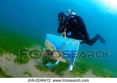 Assistant artist swims with the picture painted by the water, the artist Underwater artist Yuriy Alexeev (Yuri Alekseev). Lake Baikal, Listvyanka, Irkutsky District, Irkutsk Oblast, Siberia, Russia, Eurasia. View Large Photo Image Stock Image - Assistant artist swims with the picture painted by the water, the artist Underwater artist Yuriy Alexeev (Yuri Alekseev). Lake Baikal, Listvyanka, Irkutsky District, Irkutsk Oblast, Siberia, Russia, Eurasia.. Fotosearch