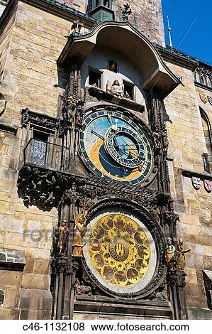 Stock Photo - Astronomical clock. Old town hall. Staromestske Namesti. Prague. Czech Republic.. Fotosearch