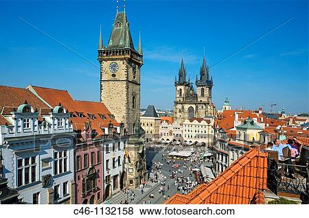 Astronomical Clock. Tyn church. Old town square. Staromestske Namesti. Prague. Czech Republic. View Large Photo Image Stock Photo - Astronomical Clock. Tyn church. Old town square. Staromestske Namesti. Prague. Czech Republic.. Fotosearch