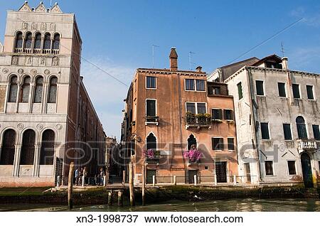 Stock Photo - At left Natural History Museum, Fondaco dei Turchi Palace,? The Turks? Inn is a Veneto-Byzantine style palazzo, Grand Canal or Canal Grande, Venice, Veneto, Italy, Europe.. Fotosearch