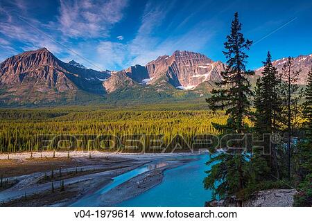 Athabasca River and the Canadian Rocky Mountains in the background, Jasper National Park, Alberta, Canada View Large Photo Image Picture - Athabasca River and the Canadian Rocky Mountains in the background, Jasper National Park, Alberta, Canada. Fotosearch