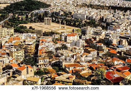 Athens and Temple of Olympian Zeus, as Seen from the Acropolis, Athens, Greece, Europe. View Large Photo Image Stock Photograph - Athens and Temple of Olympian Zeus, as Seen from the Acropolis, Athens, Greece, Europe.. Fotosearch