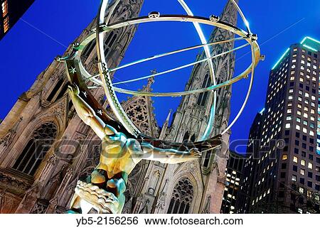 Atlas and St Paticks Cathedral. View Large Photo Image Stock Photograph - Atlas and St Paticks Cathedral.. Fotosearch