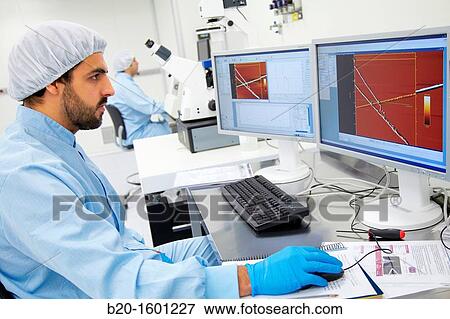 Stock Photo - Atomic force microscope AFM Watching polymeric nano fibers Cleanroom Materials and Tissue Unit CEIT Center of Studies and Technical Research University of Navarra, Donostia, Gipuzkoa, Basque Country, Spain. Fotosearch