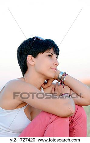 Attractive Short Haired Woman In Nature Stock Image Yt2 1727420