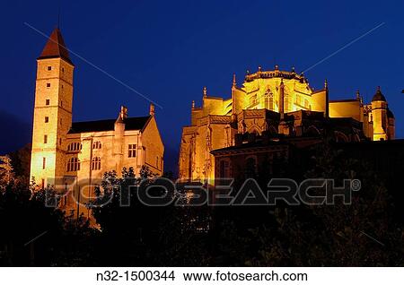 Auch, Gers department, France, Saint Mary cathedral and Armagnac tower at Dusk. View Large Photo Image Picture - Auch, Gers department, France, Saint Mary cathedral and Armagnac tower at Dusk.. Fotosearch
