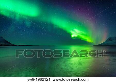 Stock Image - Aurora Borealis or Northern Lights, Iceland.. Fotosearch