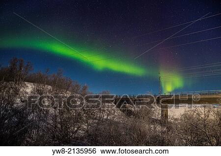 Stock Photograph - Aurora Borealis or Northern Lights, Lapland, Sweden.. Fotosearch